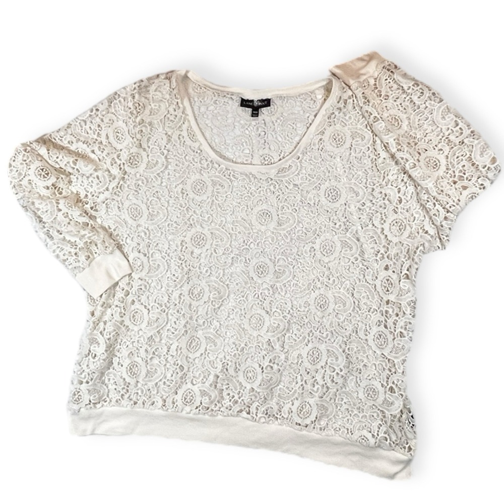 Lane Bryant Ivory‎  Pullover Blouse Top Lace Overlay Cottagecore 26 28 Romantic